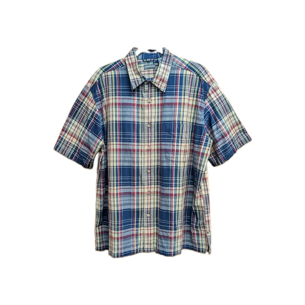 St. John Bay Men's Shirt Large Plaid Cotton Short Sleeves Button-Down Front Work